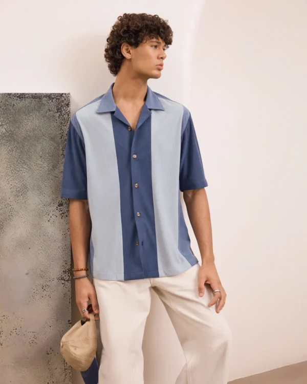 Blue Panelled Coudrouy Shirt