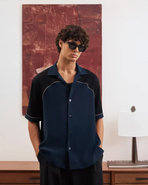 Black/Teal Reflective Bowling Shirt