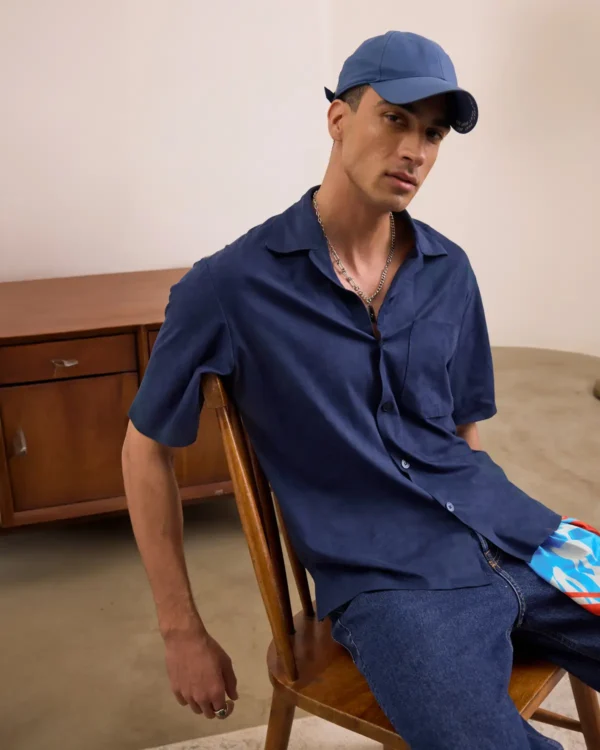 Blue Raw Suede Shirt