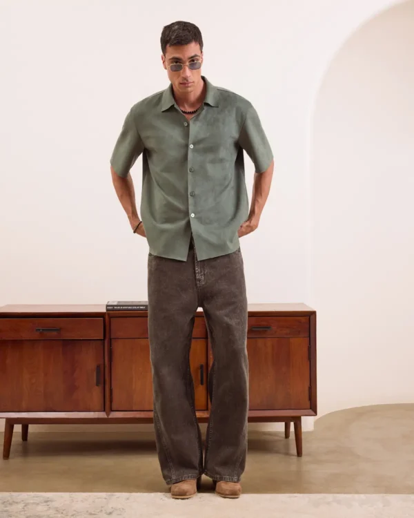 Green Raw Suede Shirt