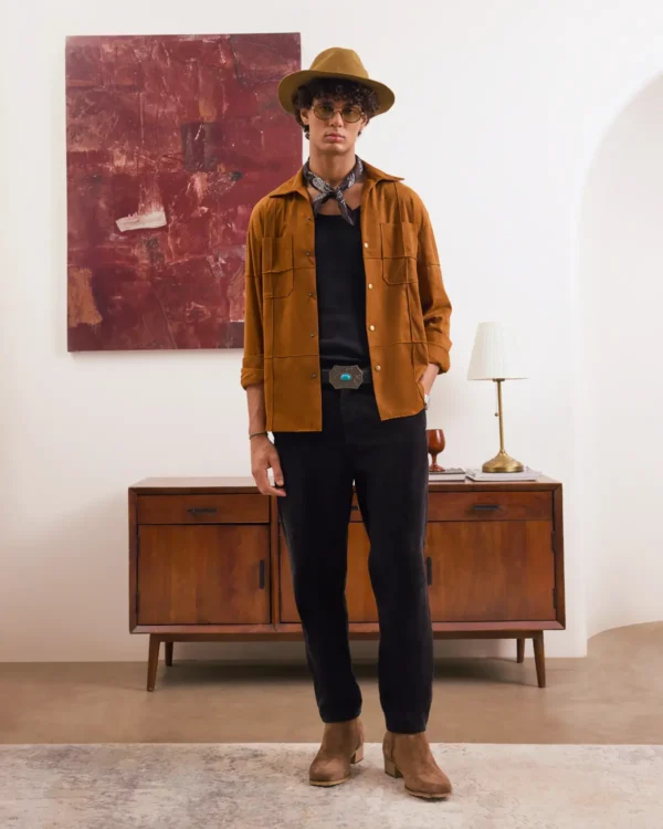 Tan Suede Pintucked Fullsleves