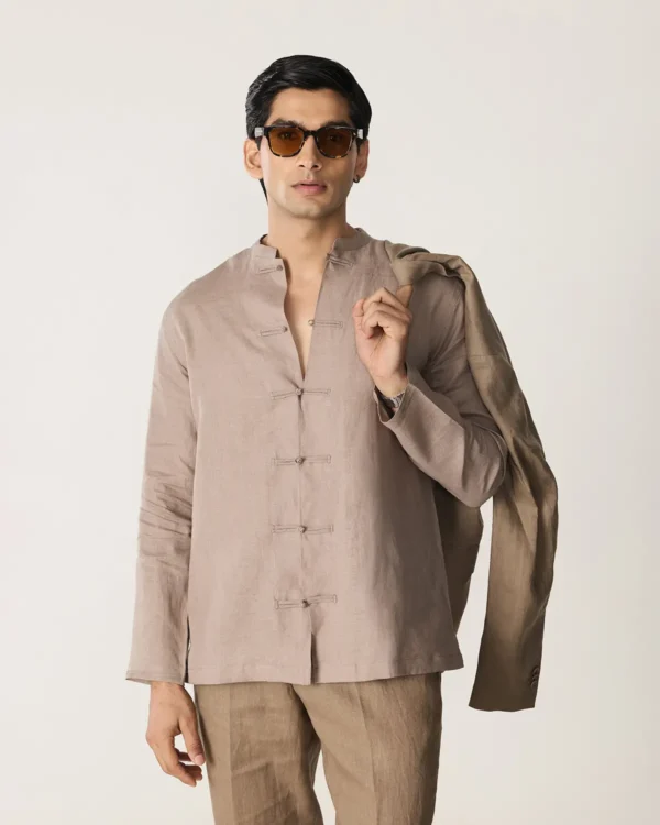 Clay Linen Shirts with Mandarin Knots