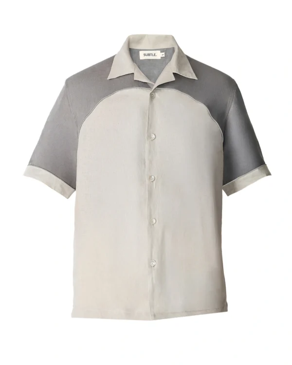 Grey Linen Reflective Bowling Shirt